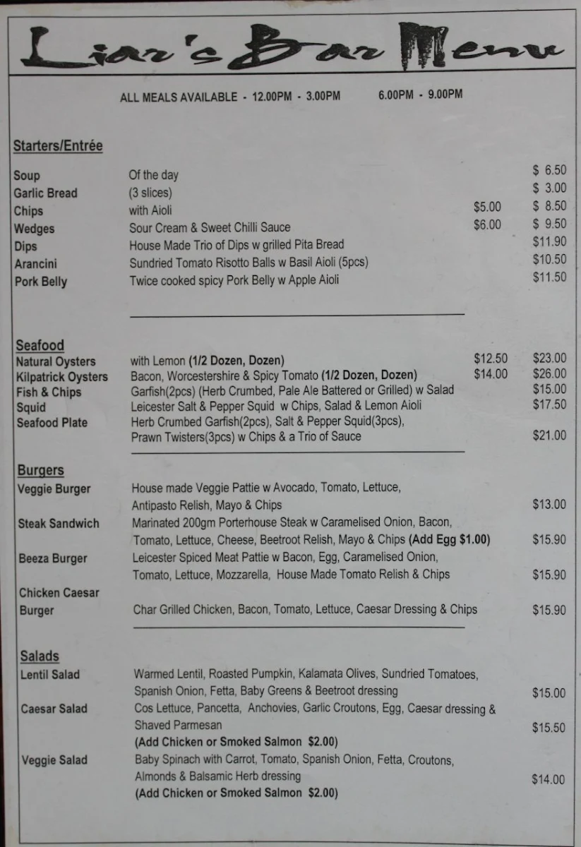 Menu, Earl of Leicester Hotel