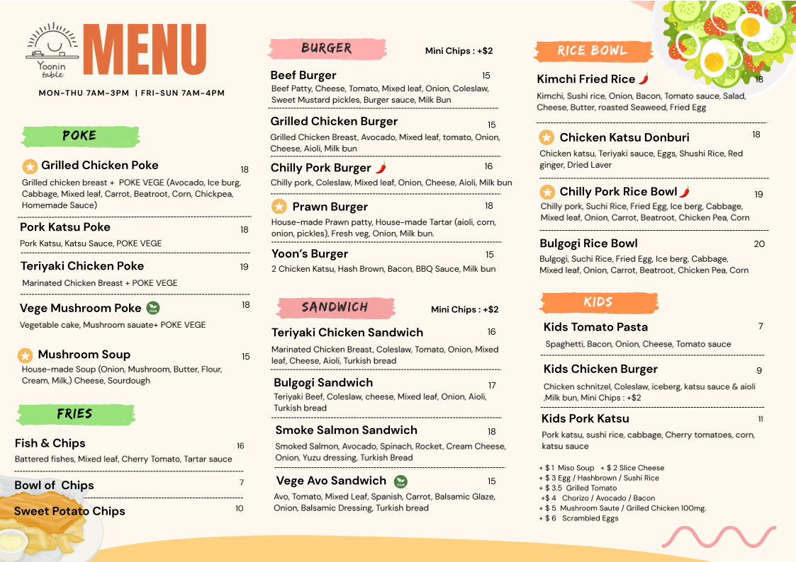 Menu, Yoonin Table