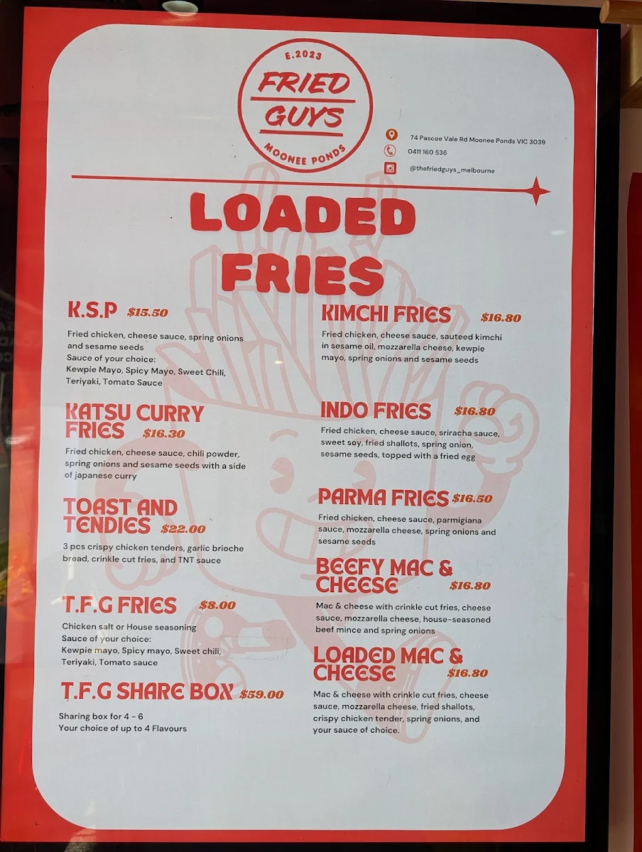 Menu, The Fried Guys