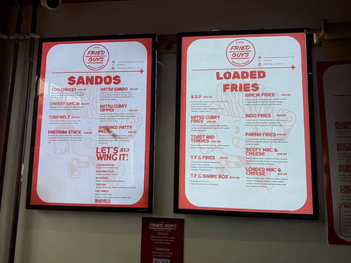 Menu, The Fried Guys