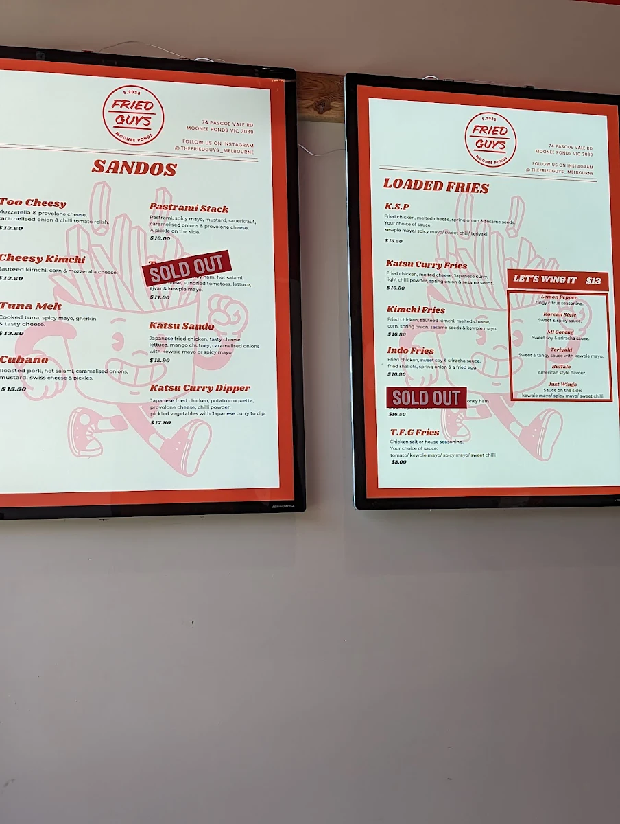 Menu, The Fried Guys