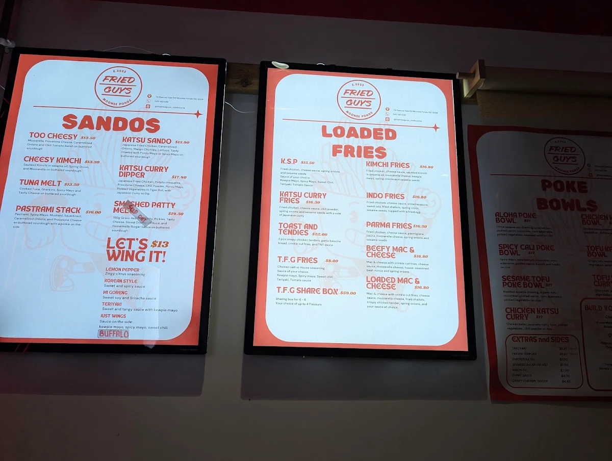 Menu, The Fried Guys