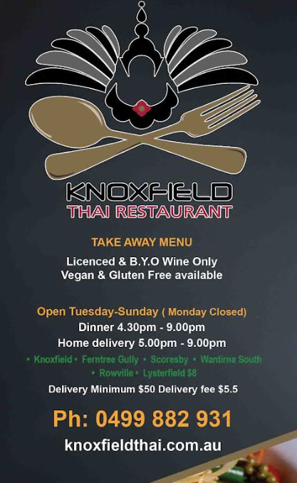 Menu, Knoxfield Thai Restaurant
