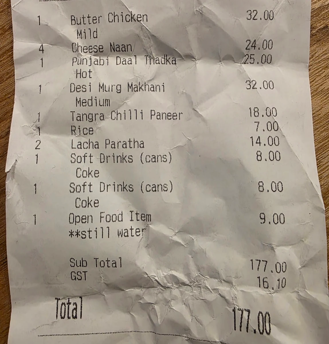 Menu, Maharaja's | Castle Hill