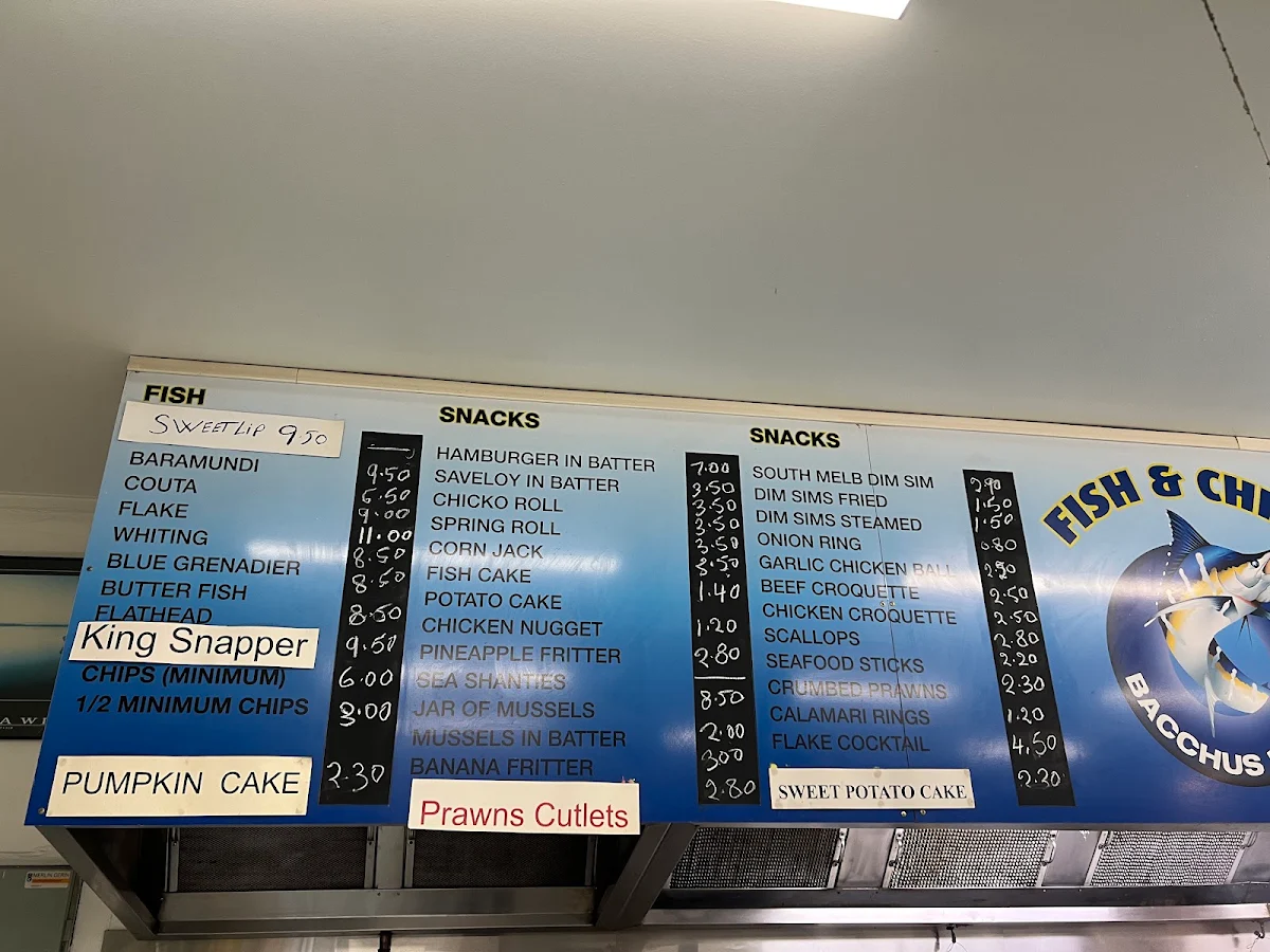 Menu, Bacchus Marsh Fish & Chip Shop