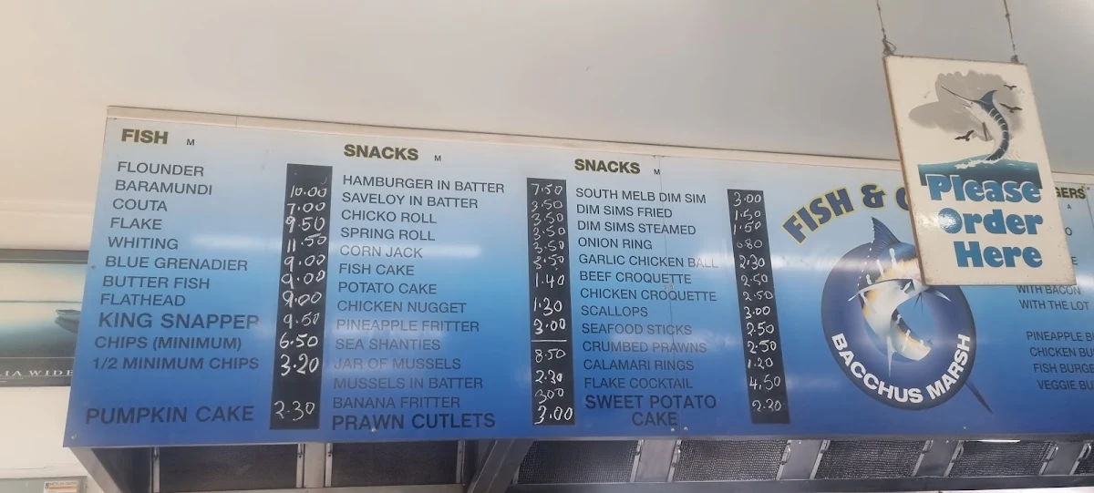 Menu, Bacchus Marsh Fish & Chip Shop