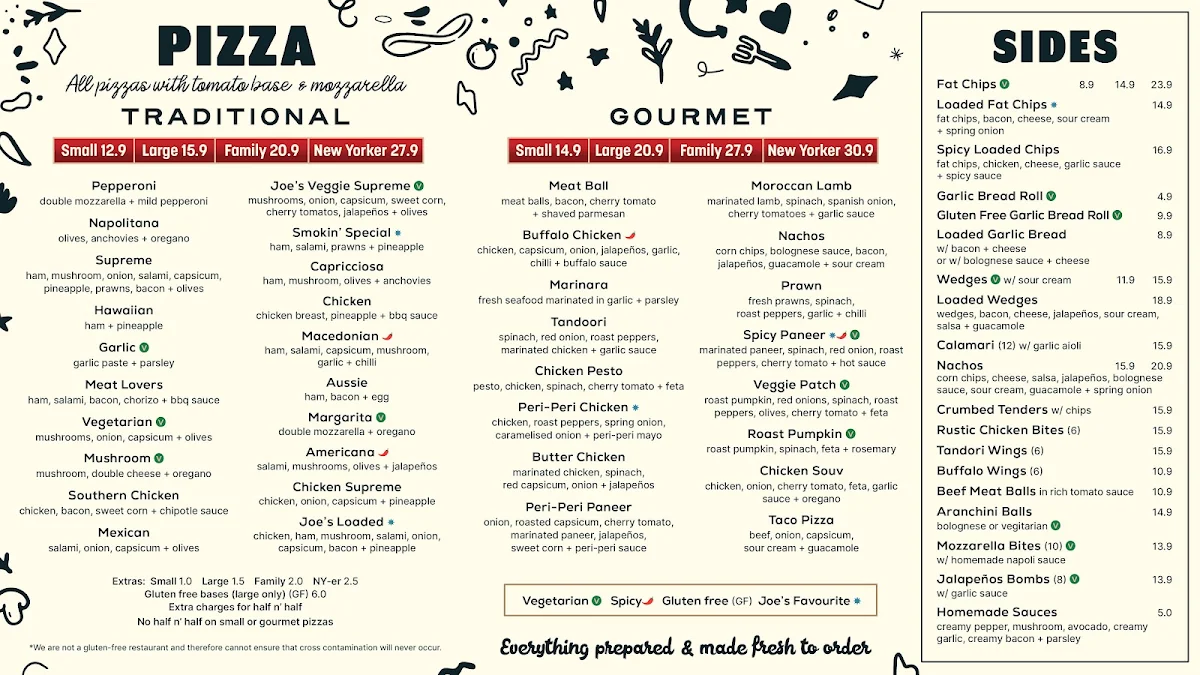 Menu, Smokin Joe's Pizza & Grill - Cairnlea