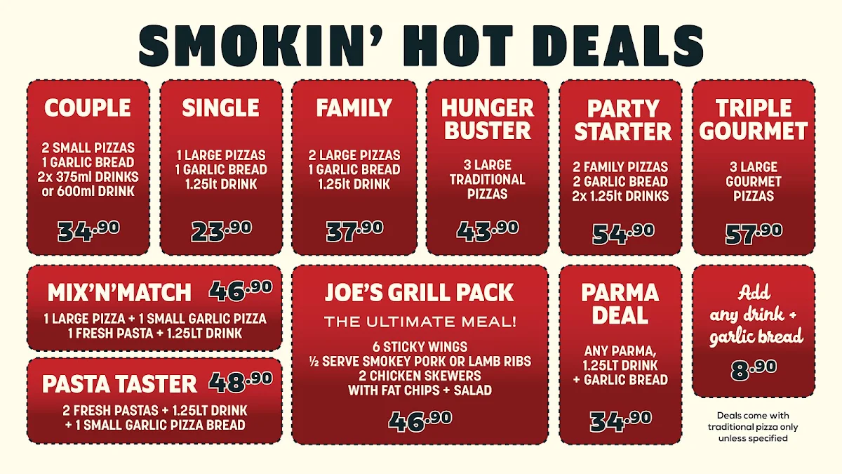 Menu, Smokin Joe's Pizza & Grill - Cairnlea