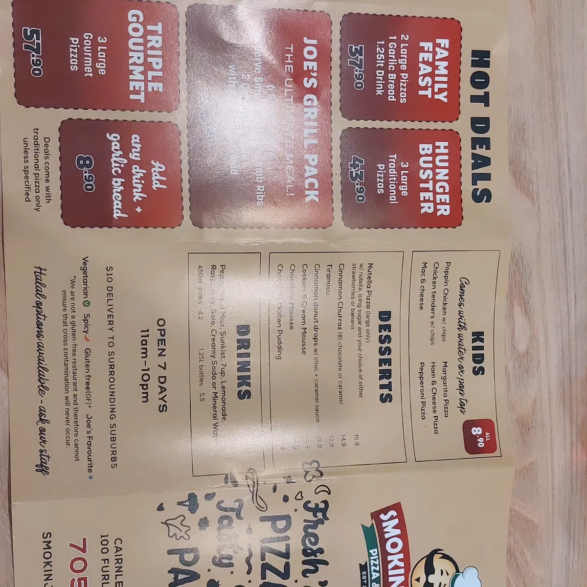 Menu, Smokin Joe's Pizza & Grill - Cairnlea