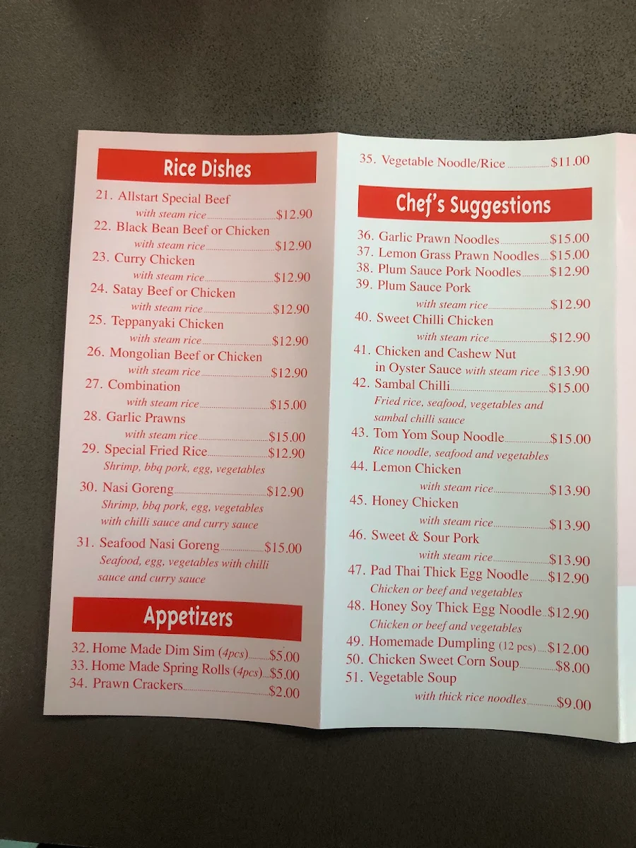 Menu, Castlemaine Noodle Bar
