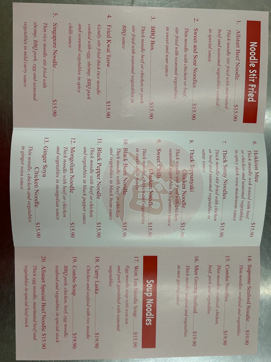 Menu, Castlemaine Noodle Bar