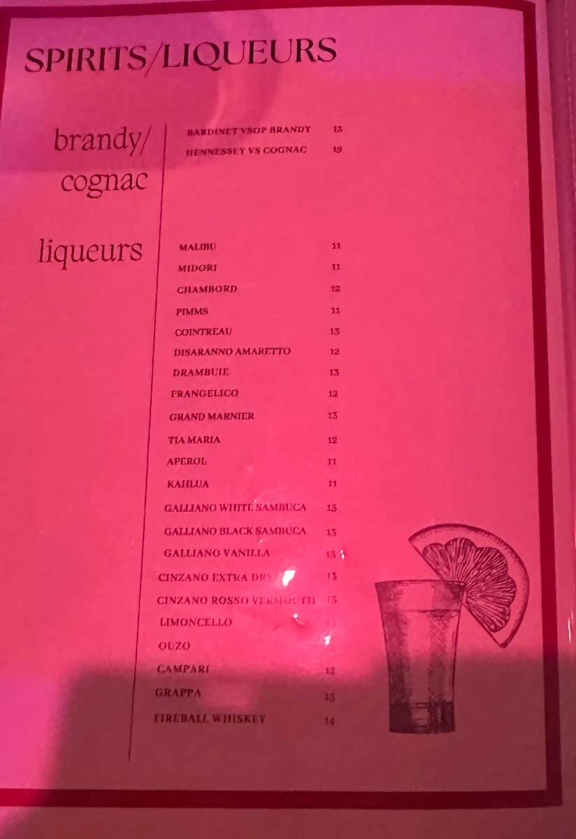 Menu, Valentinos