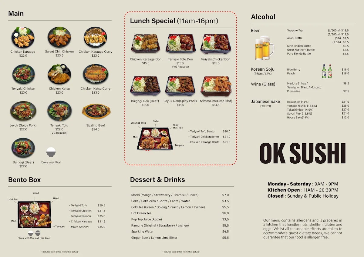 Menu, OK Sushi