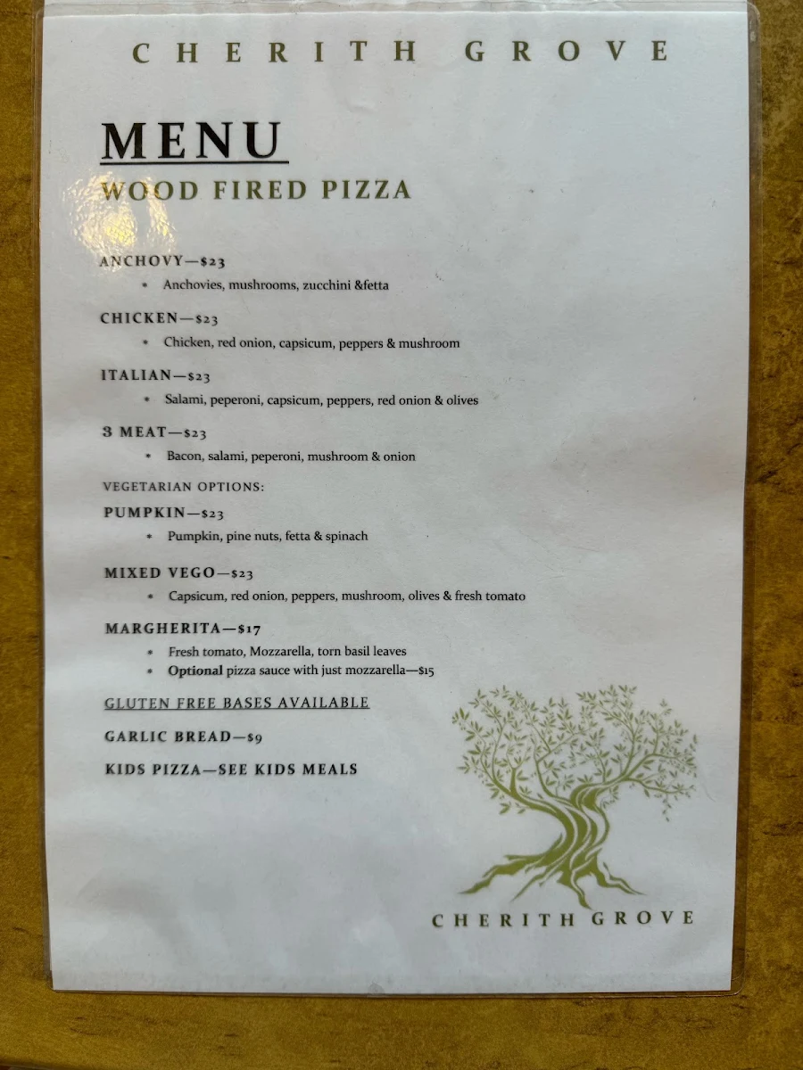 Menu, Cherith Grove