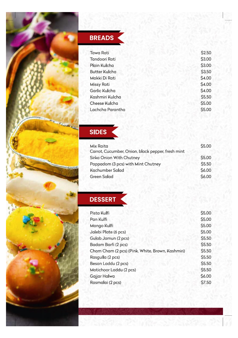 Menu, Baba Sweets Craigieburn