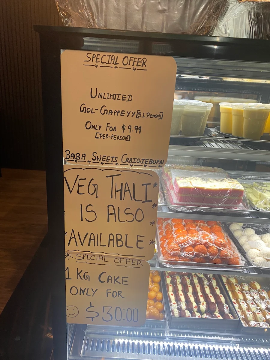 Menu, Baba Sweets Craigieburn
