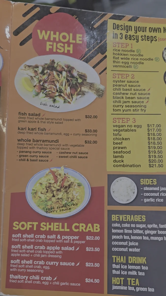 Menu, Thaitory Greystanes