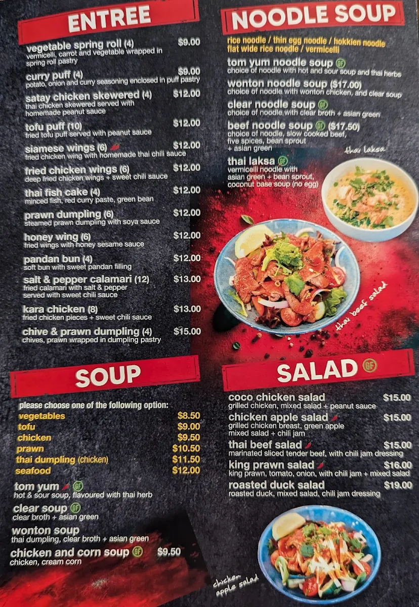 Menu, Thaitory Greystanes