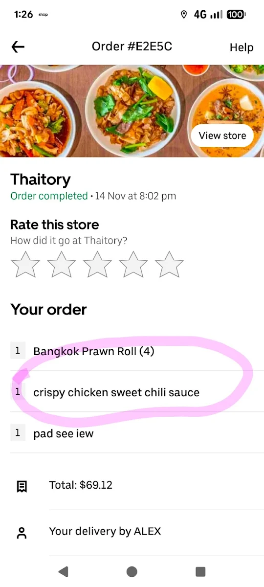 Menu, Thaitory Greystanes