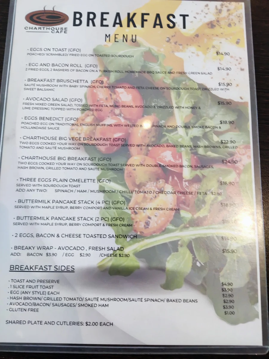 Menu, Charthouse Cafe