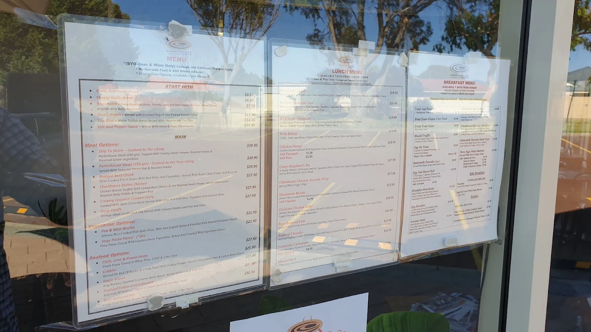 Menu, Charthouse Cafe