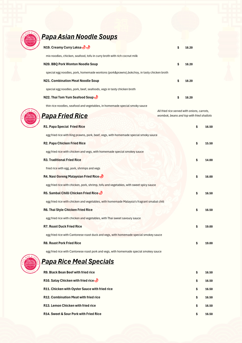 Menu, Papa Wok & Noodle WOODEND