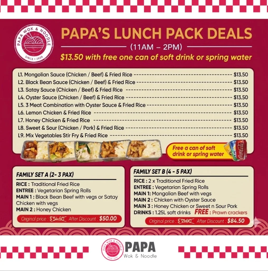 Menu, Papa Wok & Noodle WOODEND