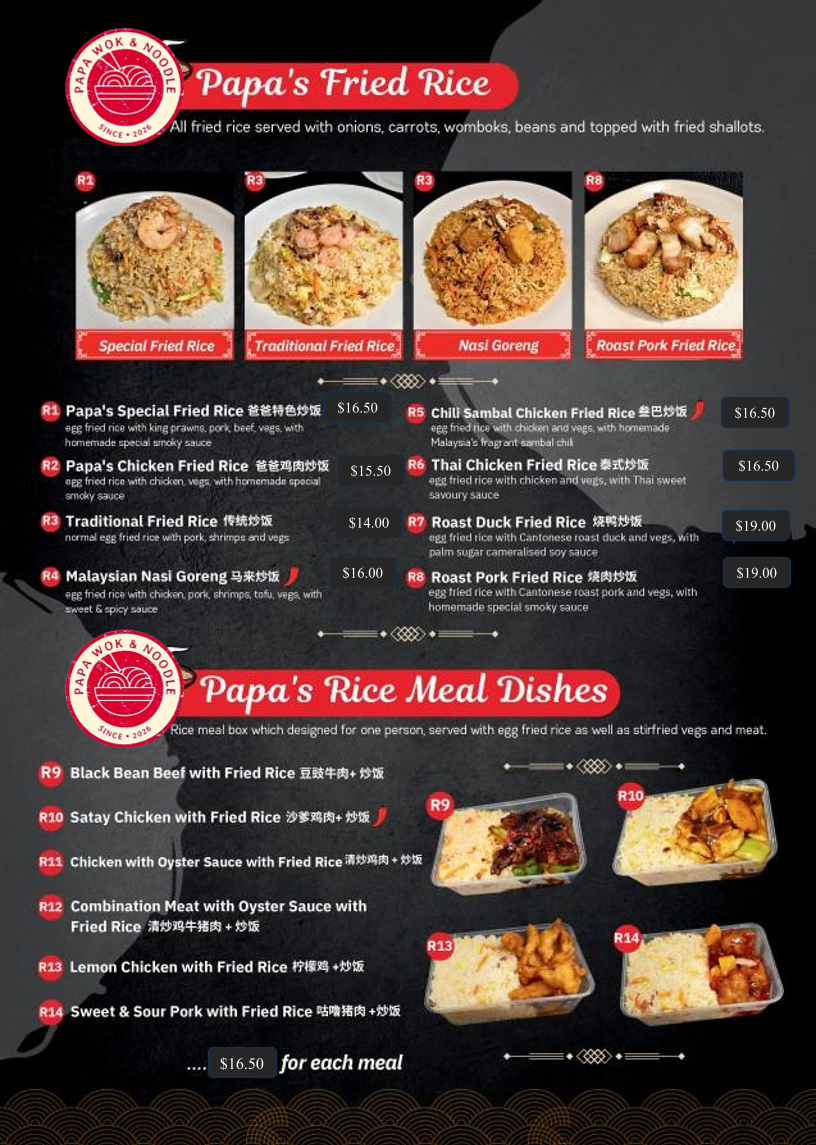 Menu, Papa Wok & Noodle WOODEND