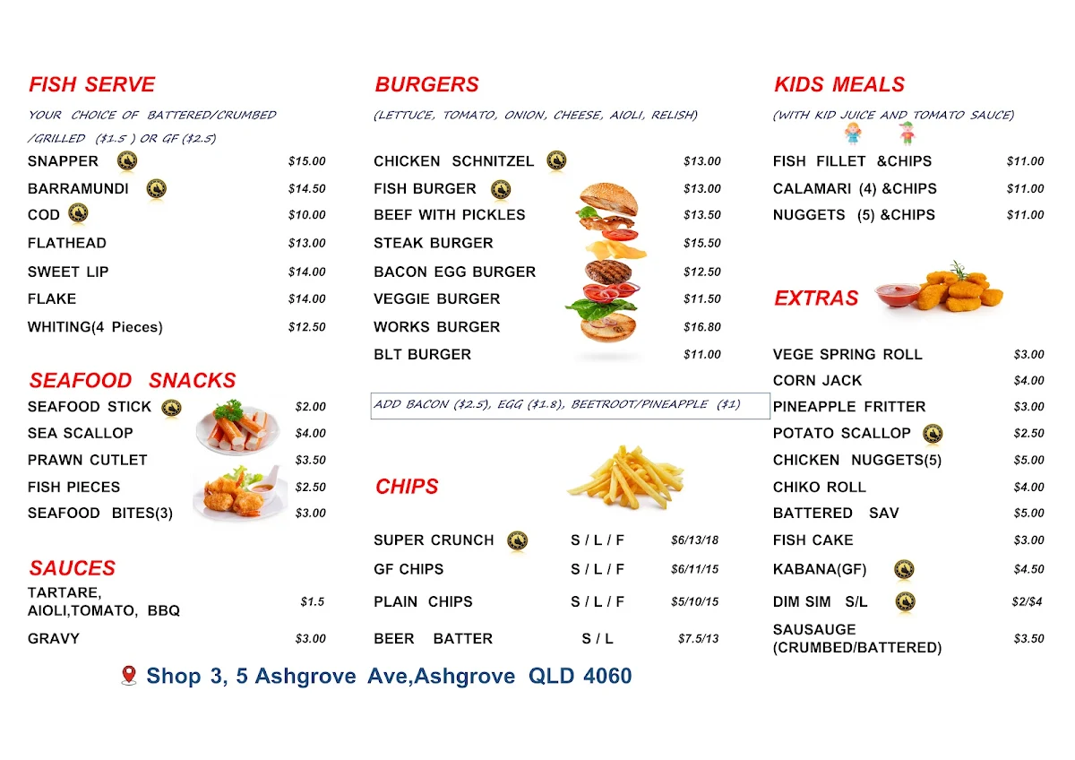 Menu, Ashgrove Fish & Chips (The Boat Shed)