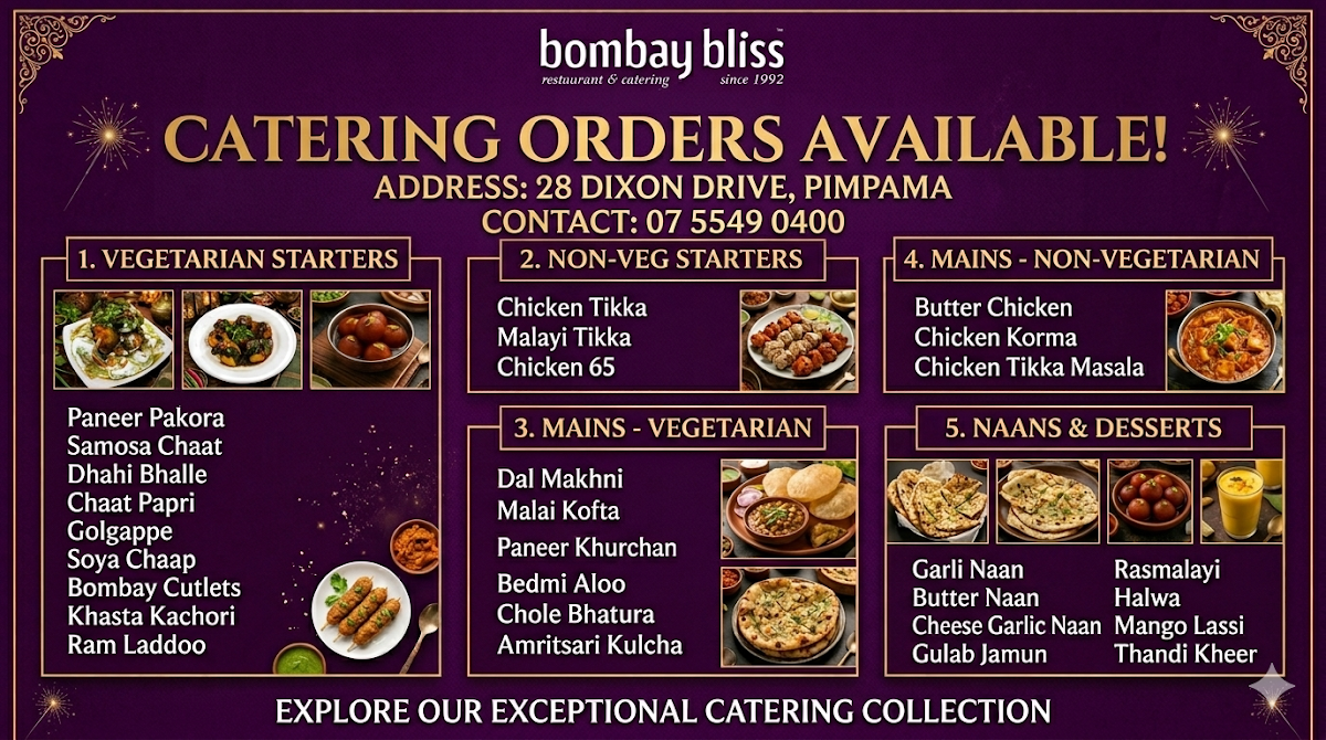 Menu, Bombay Bliss Pimpama (Under New Management)