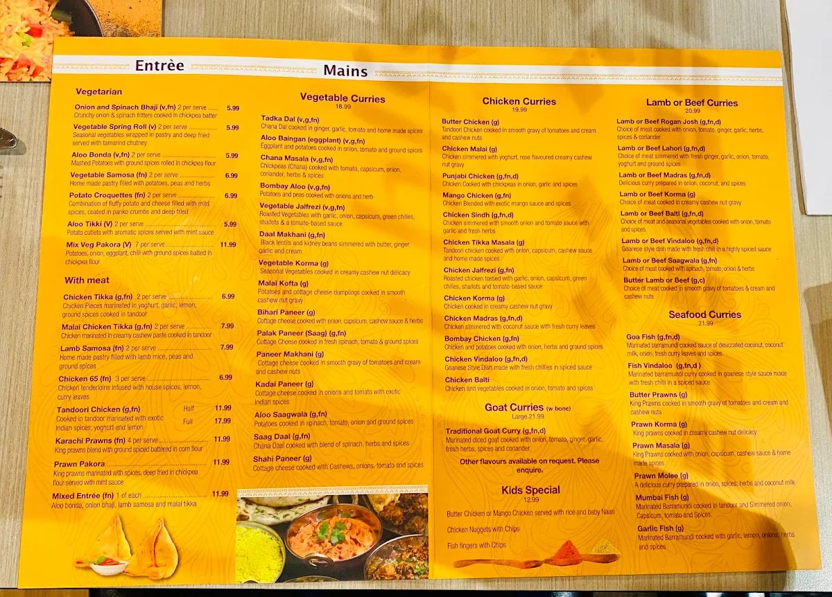 Menu, Bombay Bliss Pimpama (Under New Management)