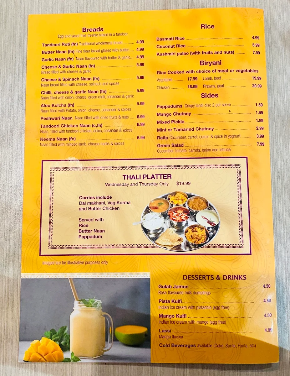 Menu, Bombay Bliss Pimpama (Under New Management)