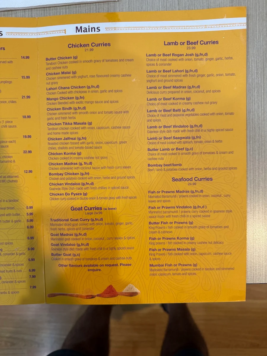 Menu, Bombay Bliss Pimpama (Under New Management)