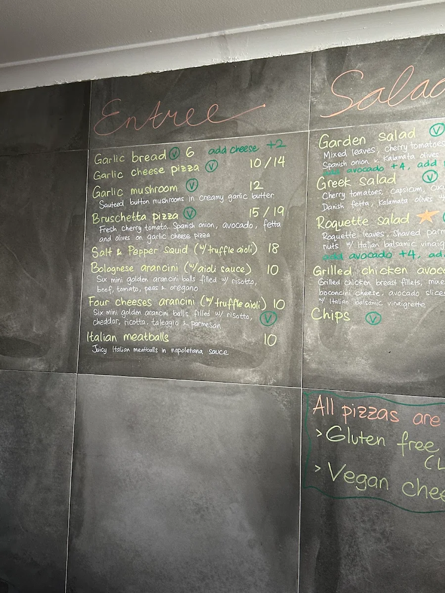 Menu, Kirribilli Pizzeria