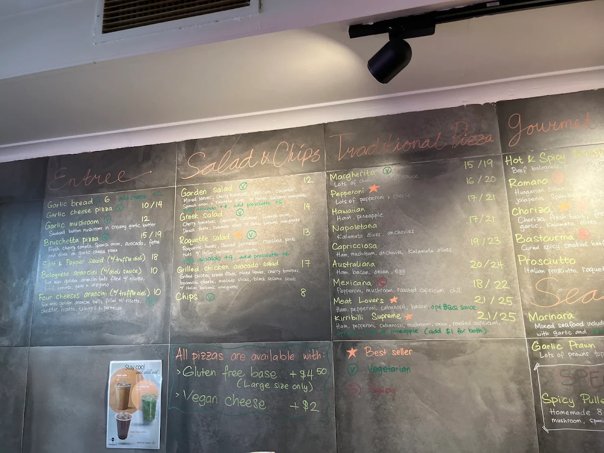 Menu, Kirribilli Pizzeria