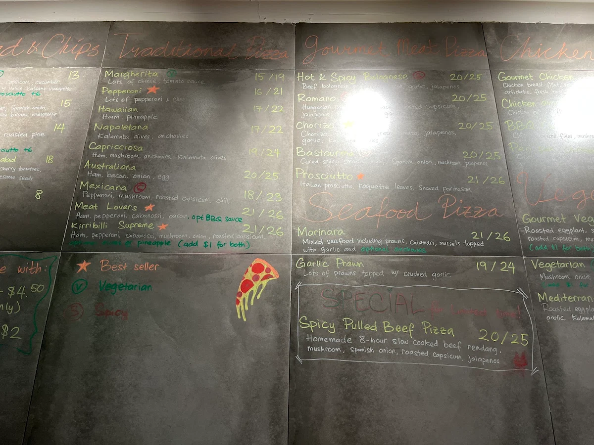 Menu, Kirribilli Pizzeria