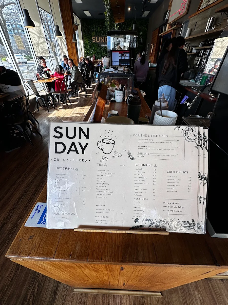 Menu, Sunday in Canberra Cafe