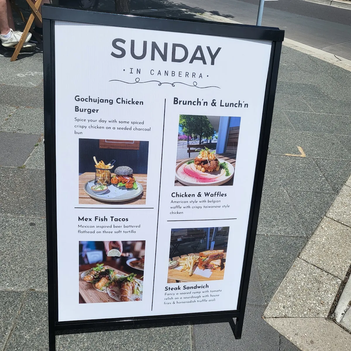 Menu, Sunday in Canberra Cafe