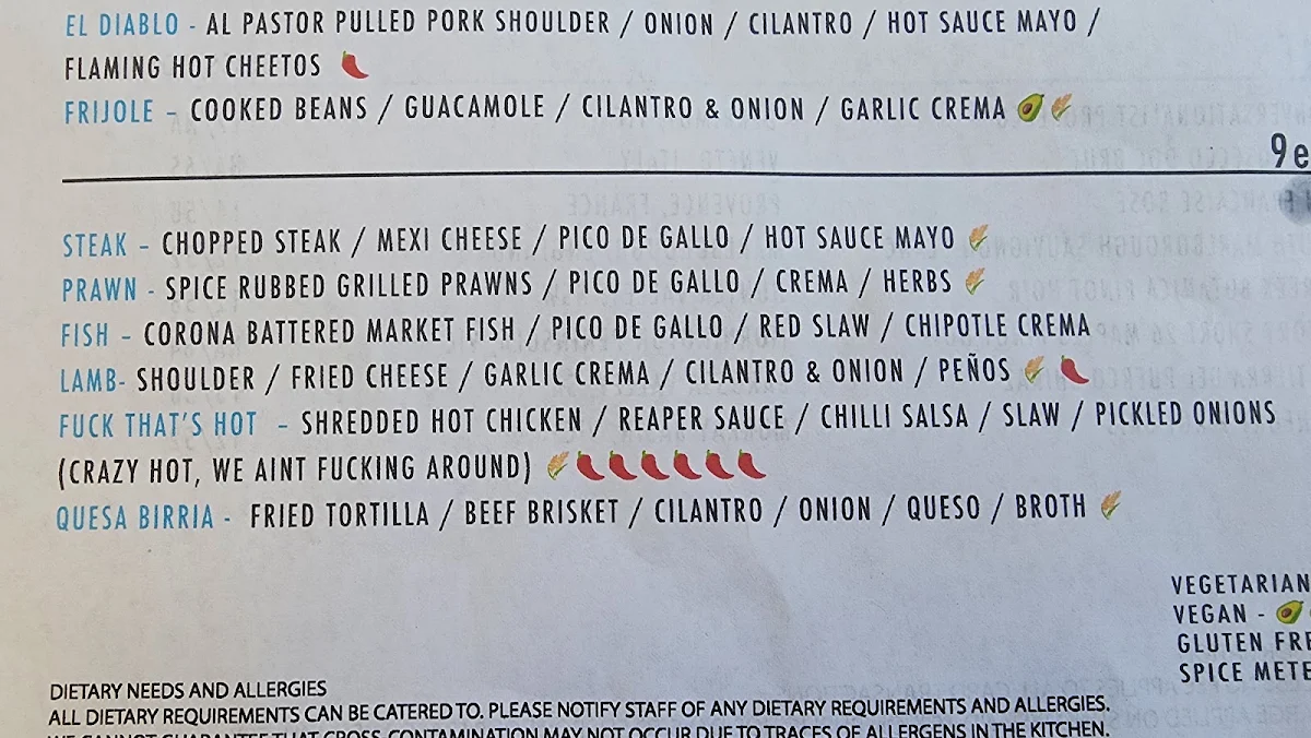 Menu, South of the Wall