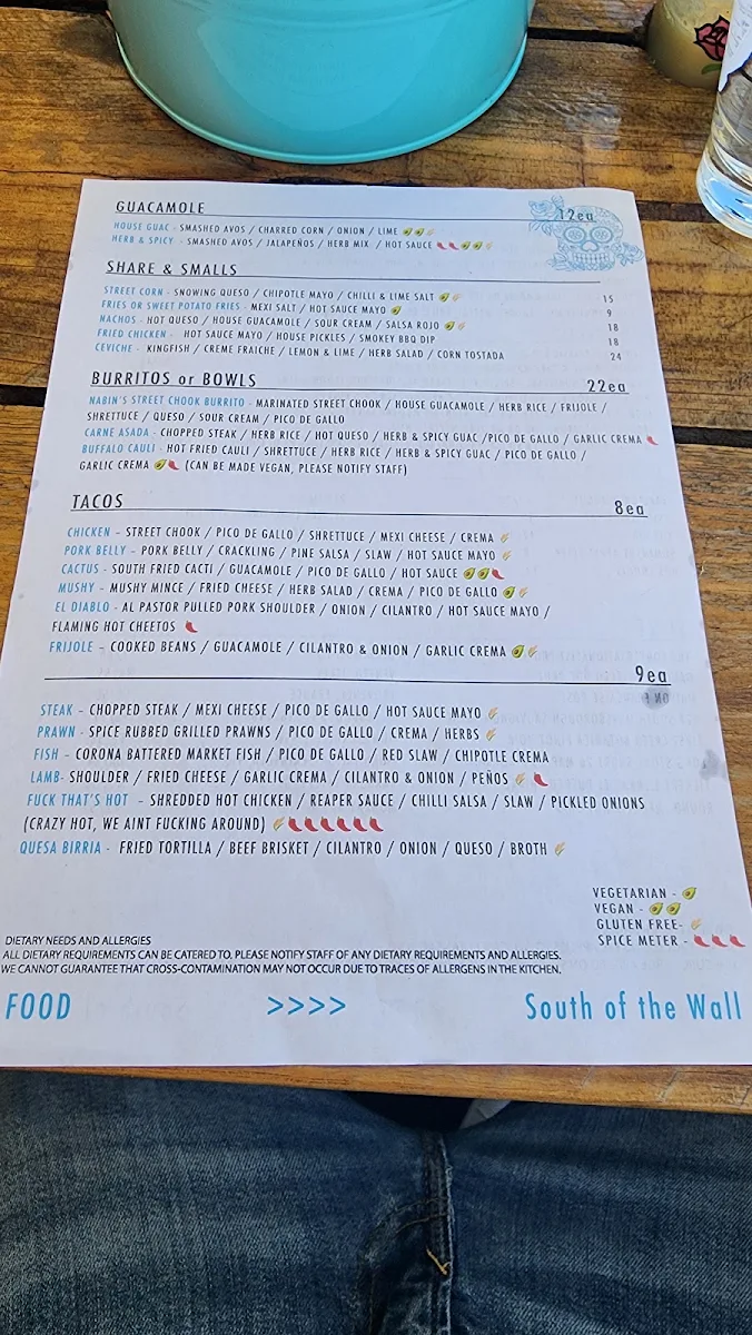 Menu, South of the Wall