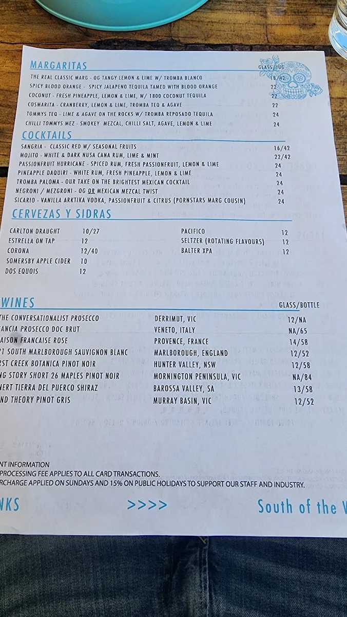 Menu, South of the Wall