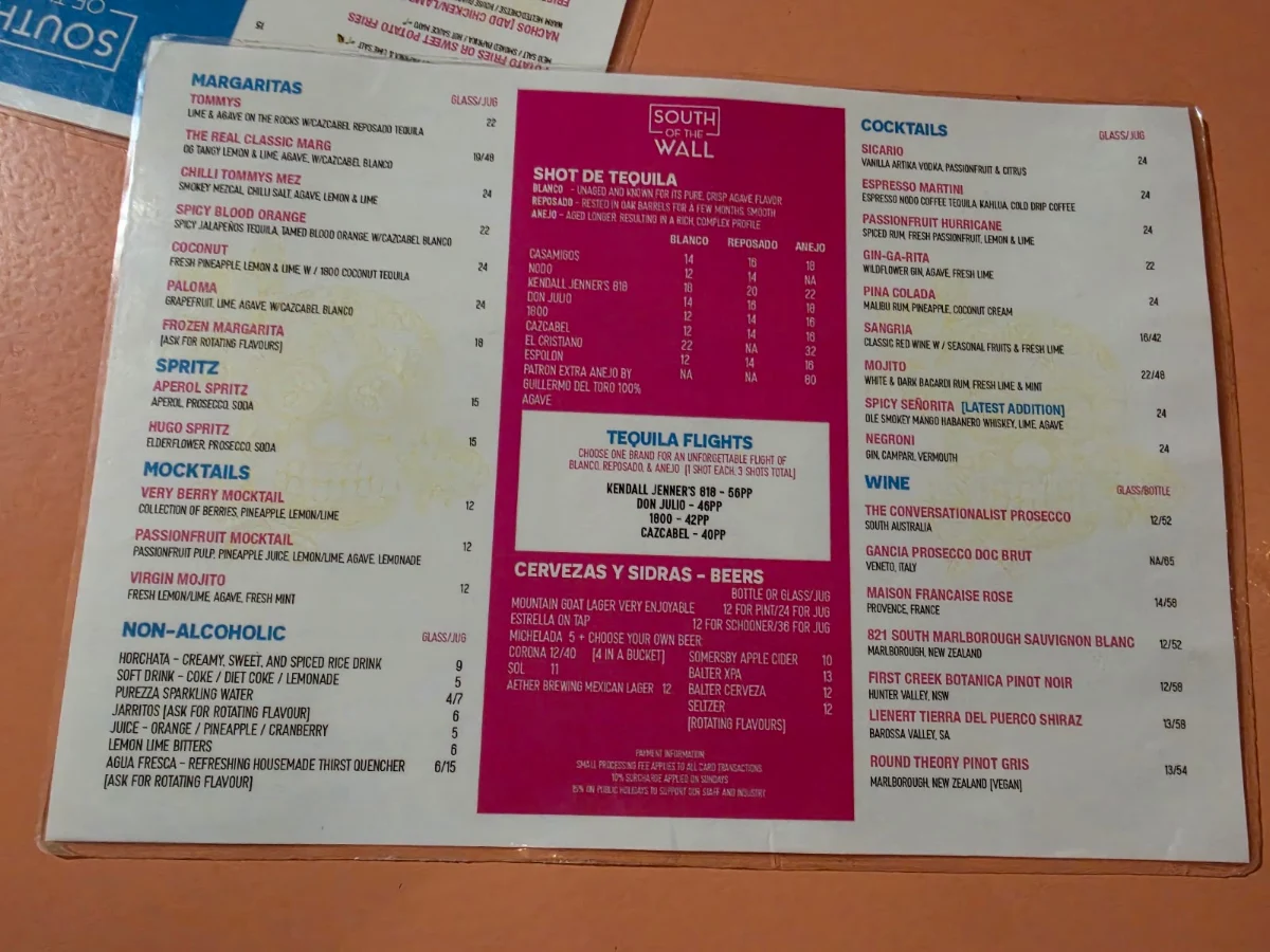 Menu, South of the Wall