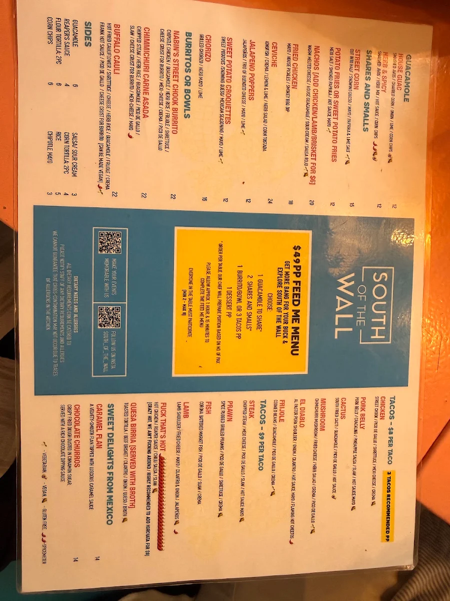 Menu, South of the Wall