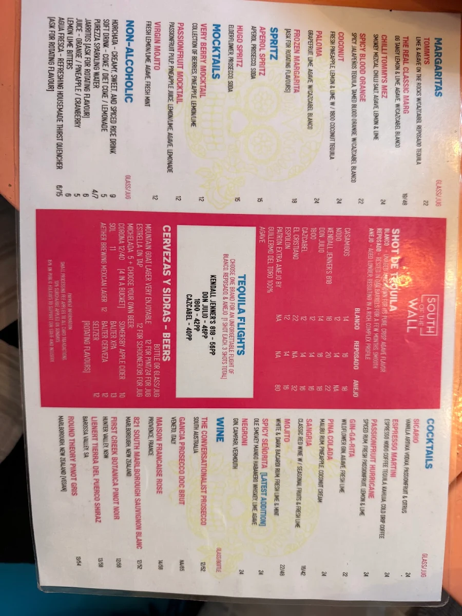 Menu, South of the Wall