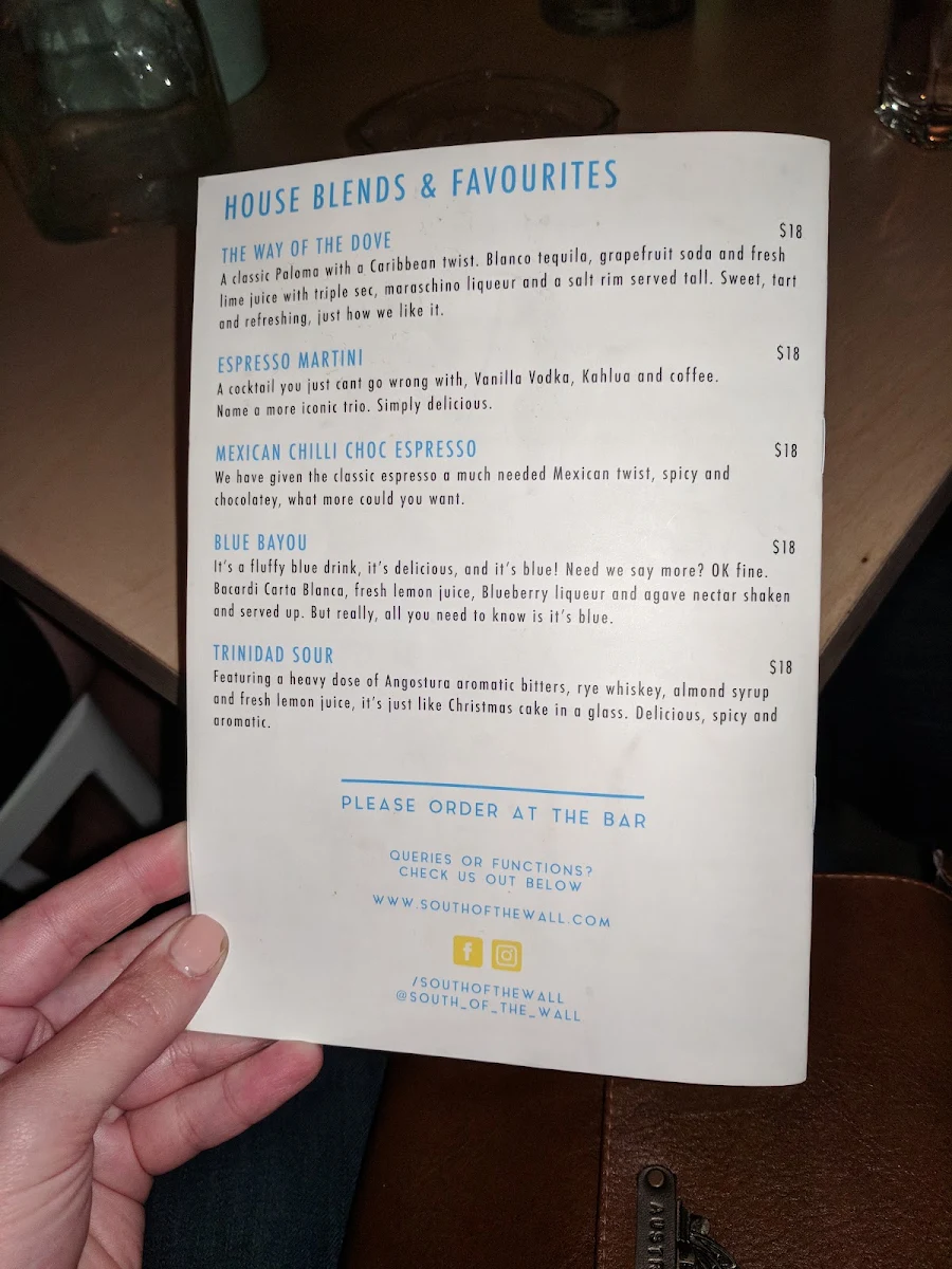 Menu, South of the Wall