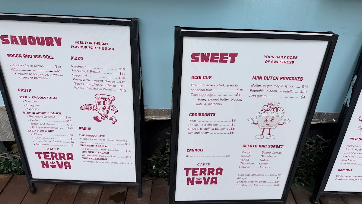 Menu, Caffe Terranova Dural