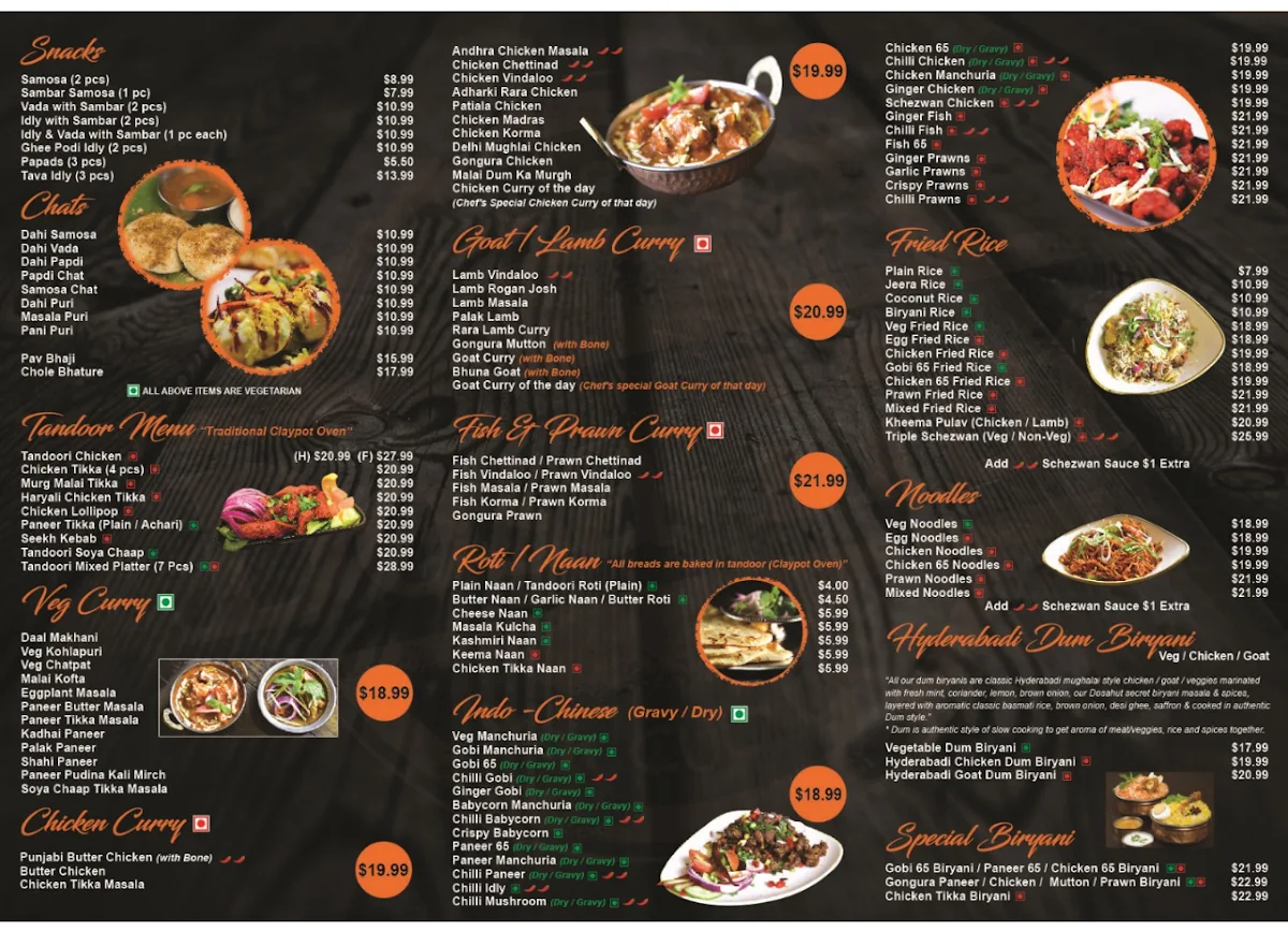 Menu, Dosa Hut Indian Restaurant Adelaide CBD