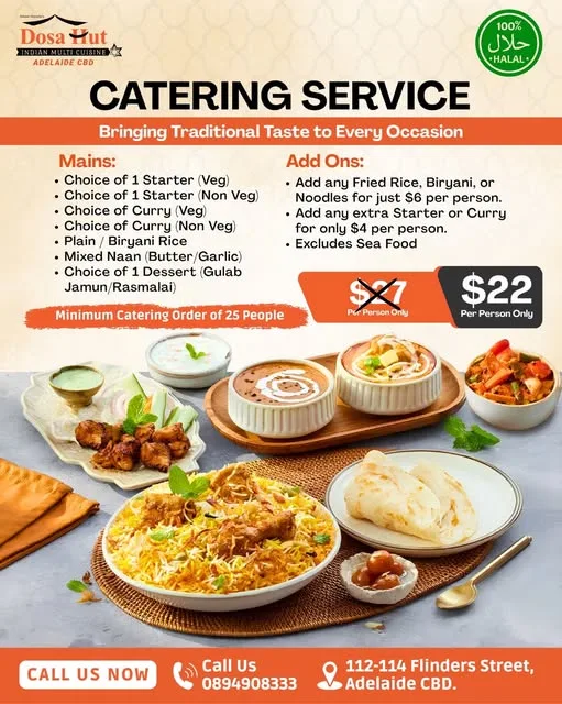 Menu, Dosa Hut Indian Restaurant Adelaide CBD