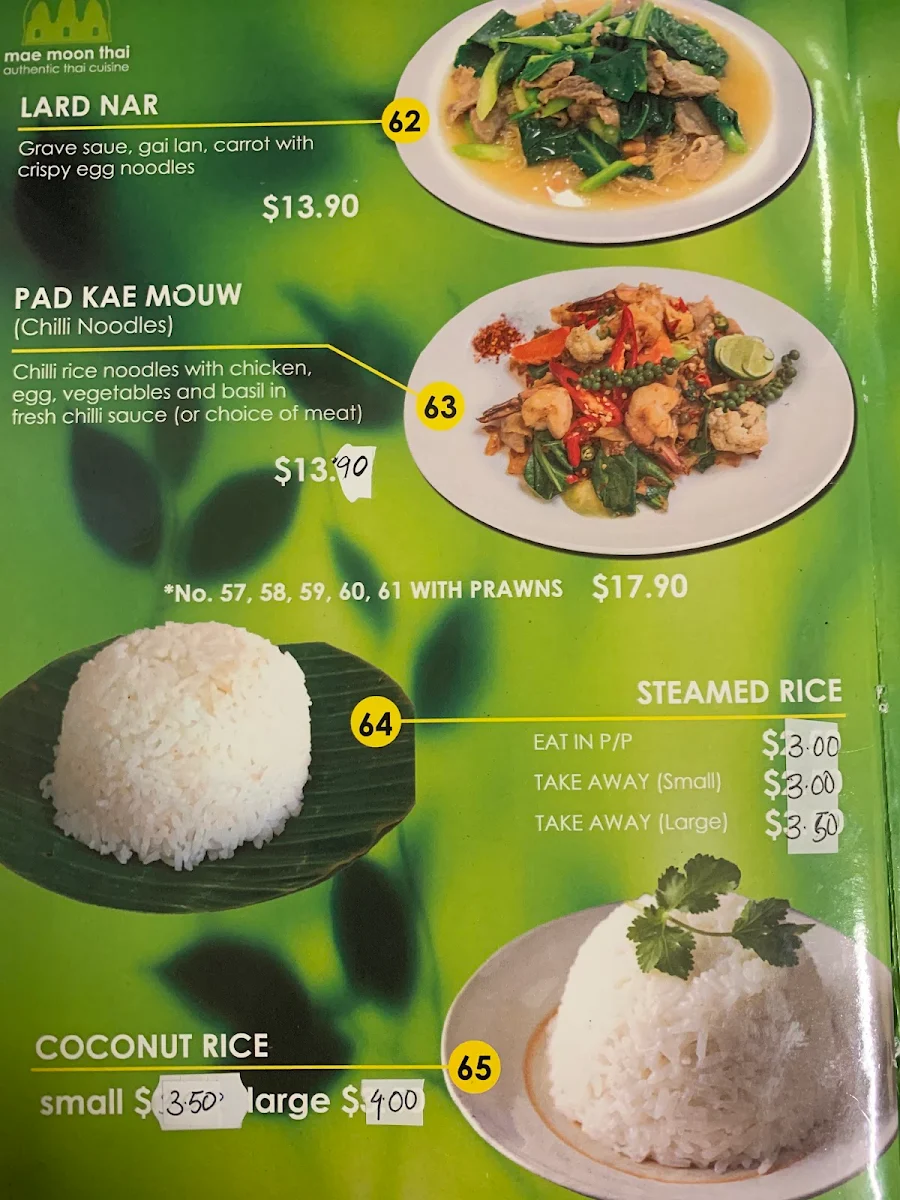 Menu, Mae Moon Thai Restaurant