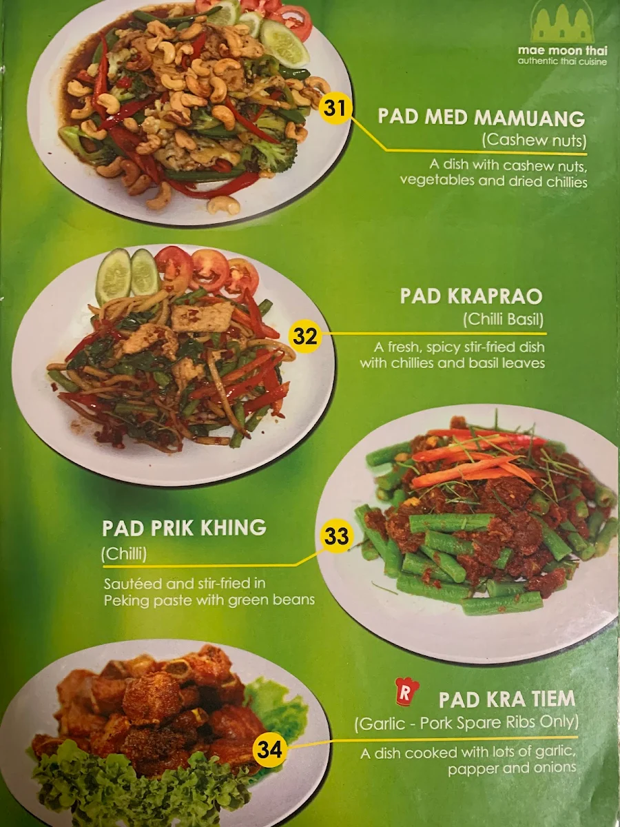 Menu, Mae Moon Thai Restaurant